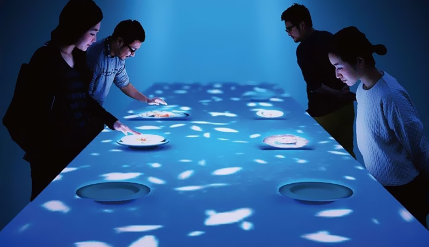 沉浸式餐廳中的桌面互動投影展示
